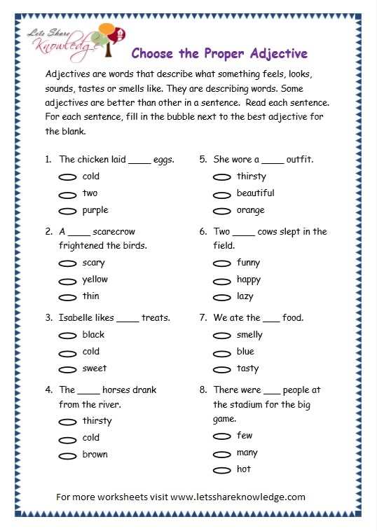 adjectives worksheets for grade 3