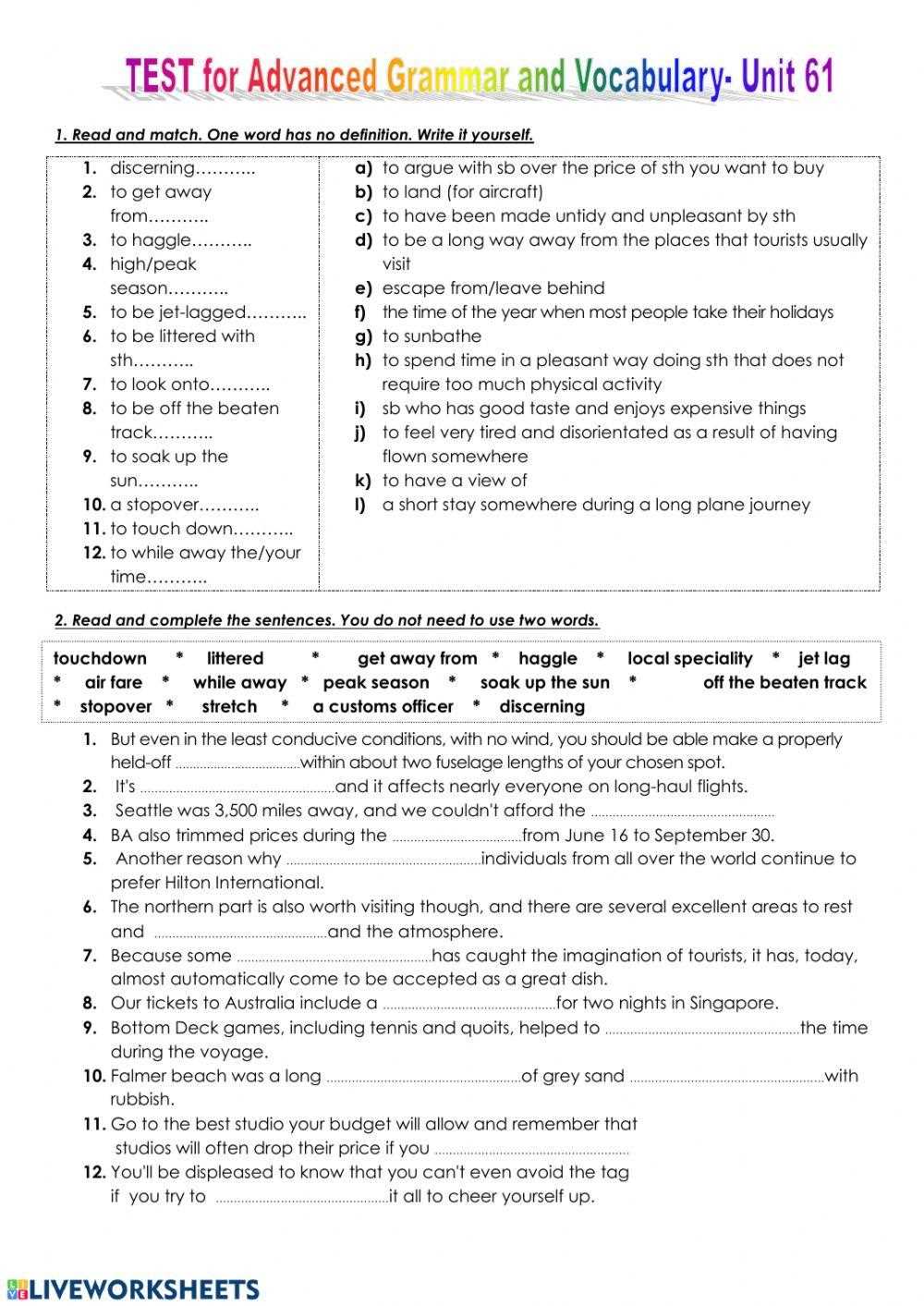 advanced english grammar worksheets