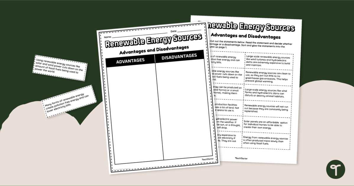 advantages and disadvantages of renewable energy worksheet