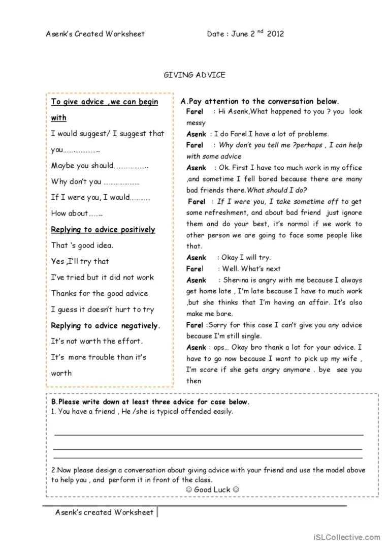 advice worksheet