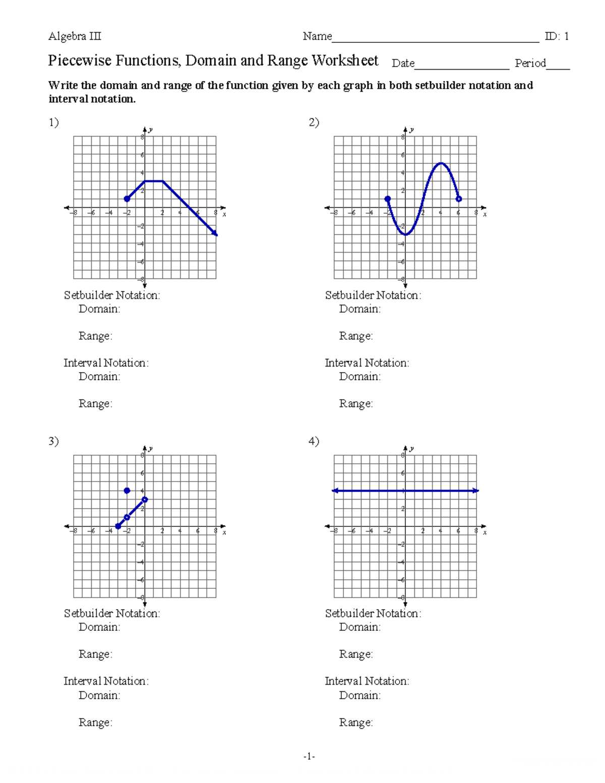 algebra 1 functions domain and range function notation worksheet