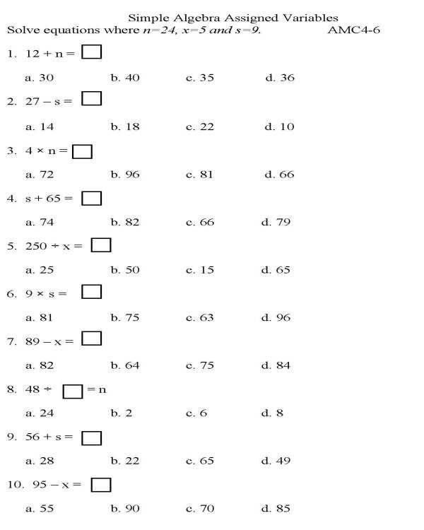 algebra practice worksheets