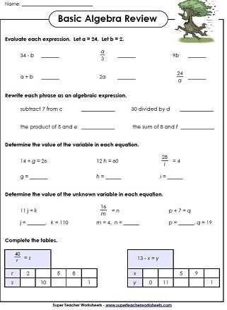 algebra prep worksheets