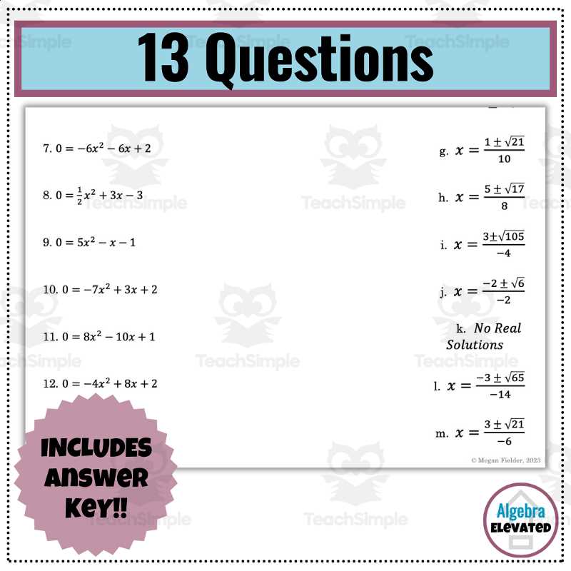 algebra quadratic formula worksheet