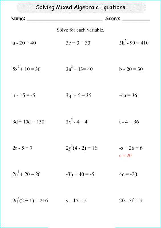 algebra worksheets for 6th graders