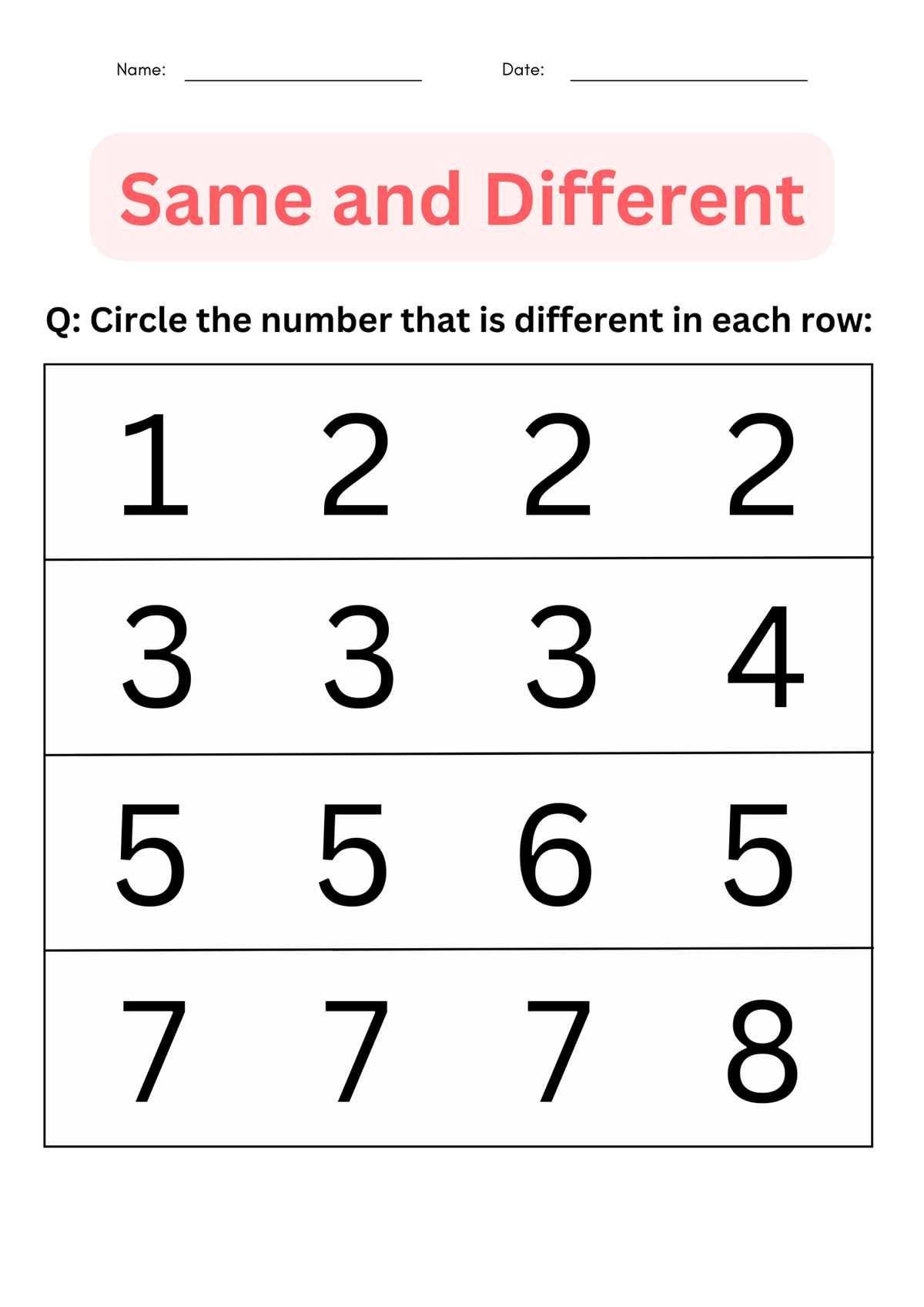 alike and different worksheet for kindergarten
