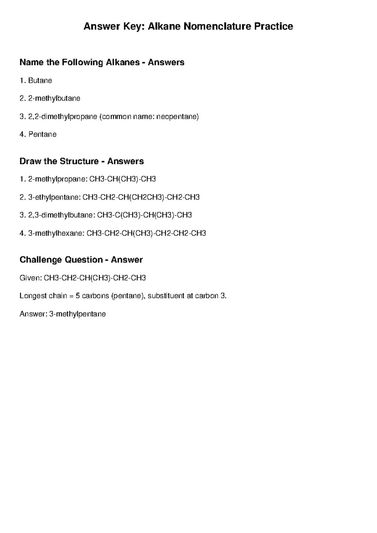 alkane practice worksheet