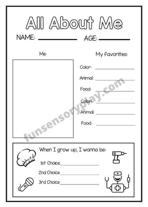 all about me 3rd grade worksheet