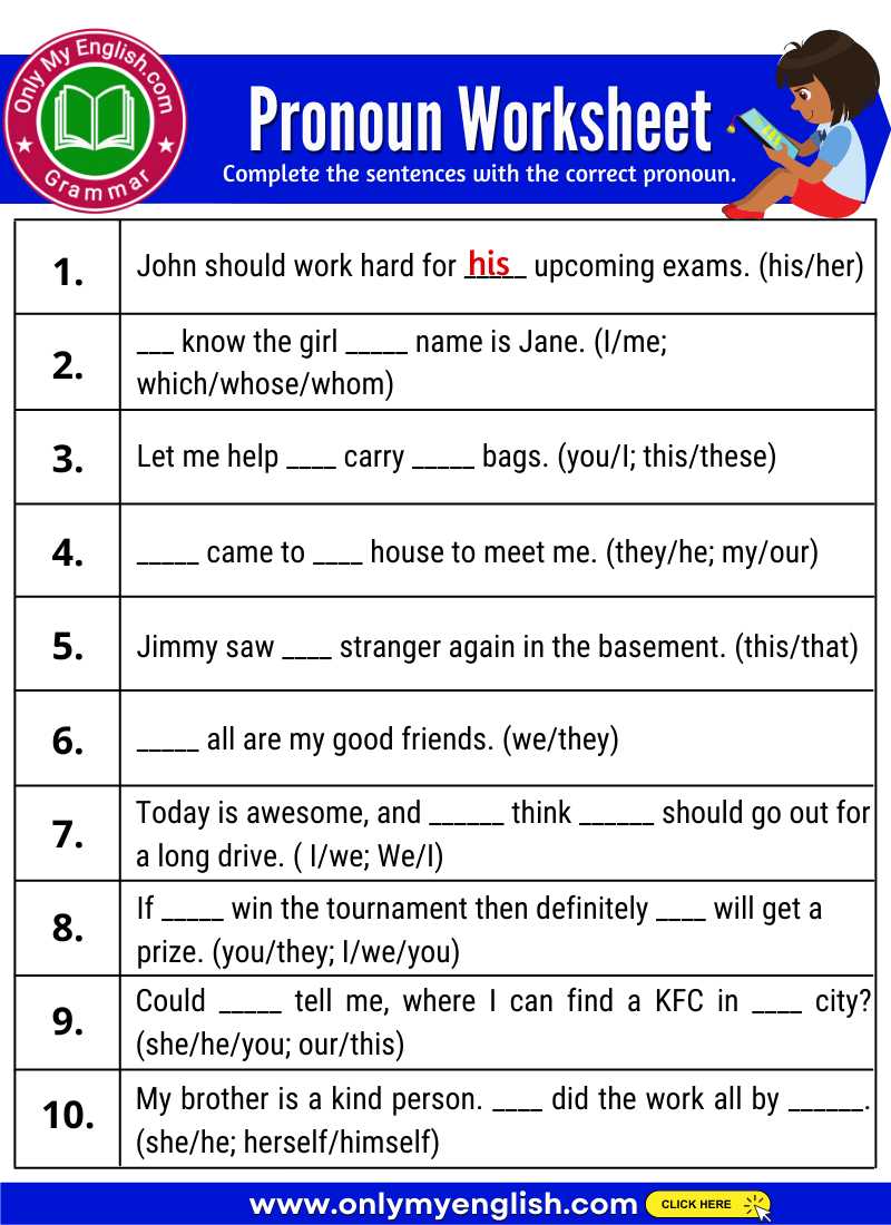 all types of pronouns worksheet