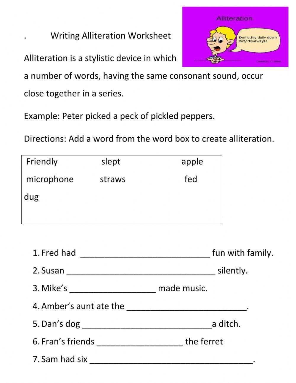 alliteration worksheet