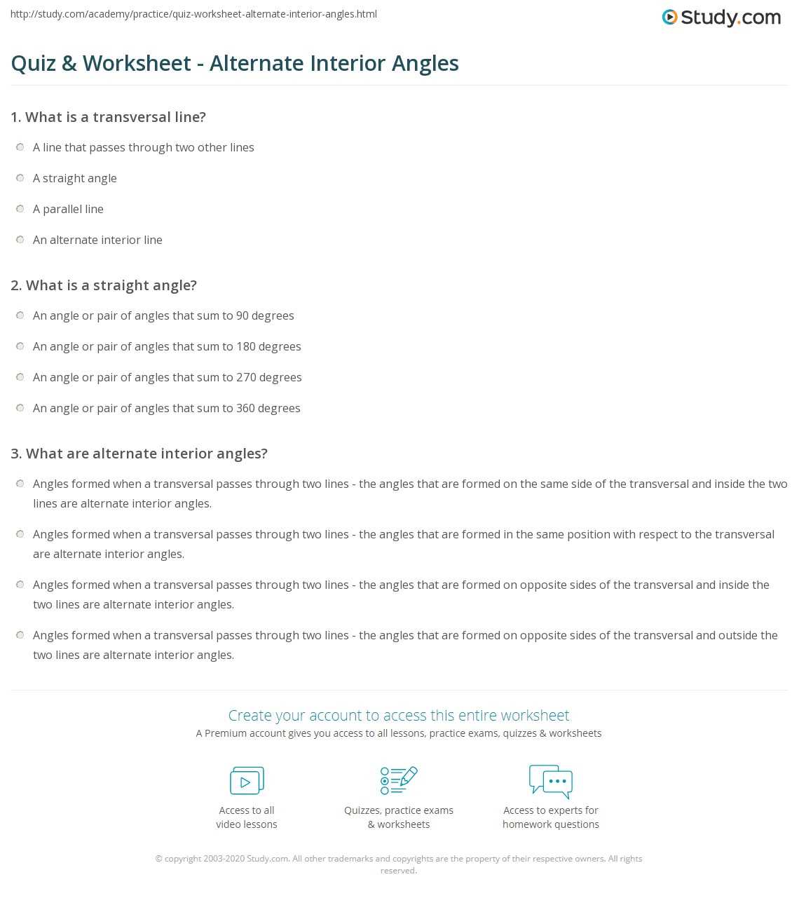 alternate interior angles worksheet