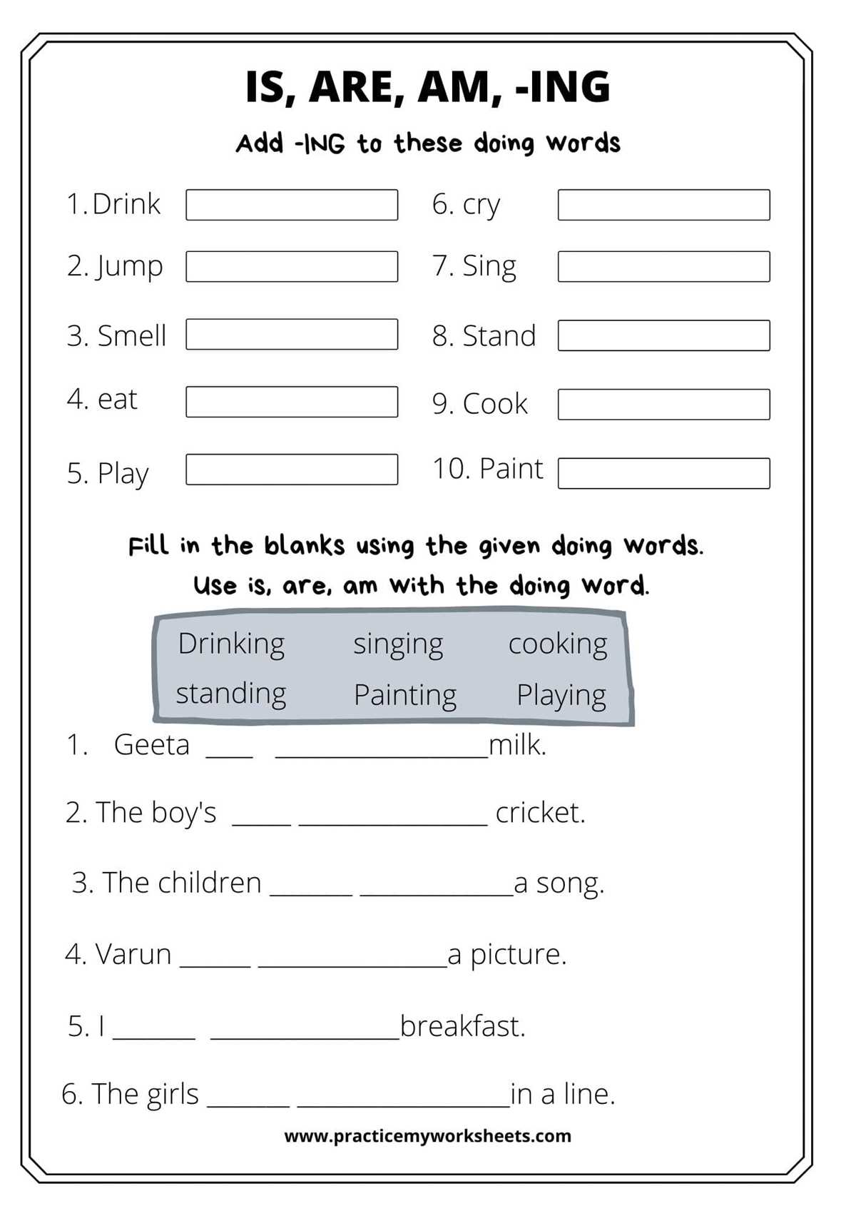 am is and are worksheets