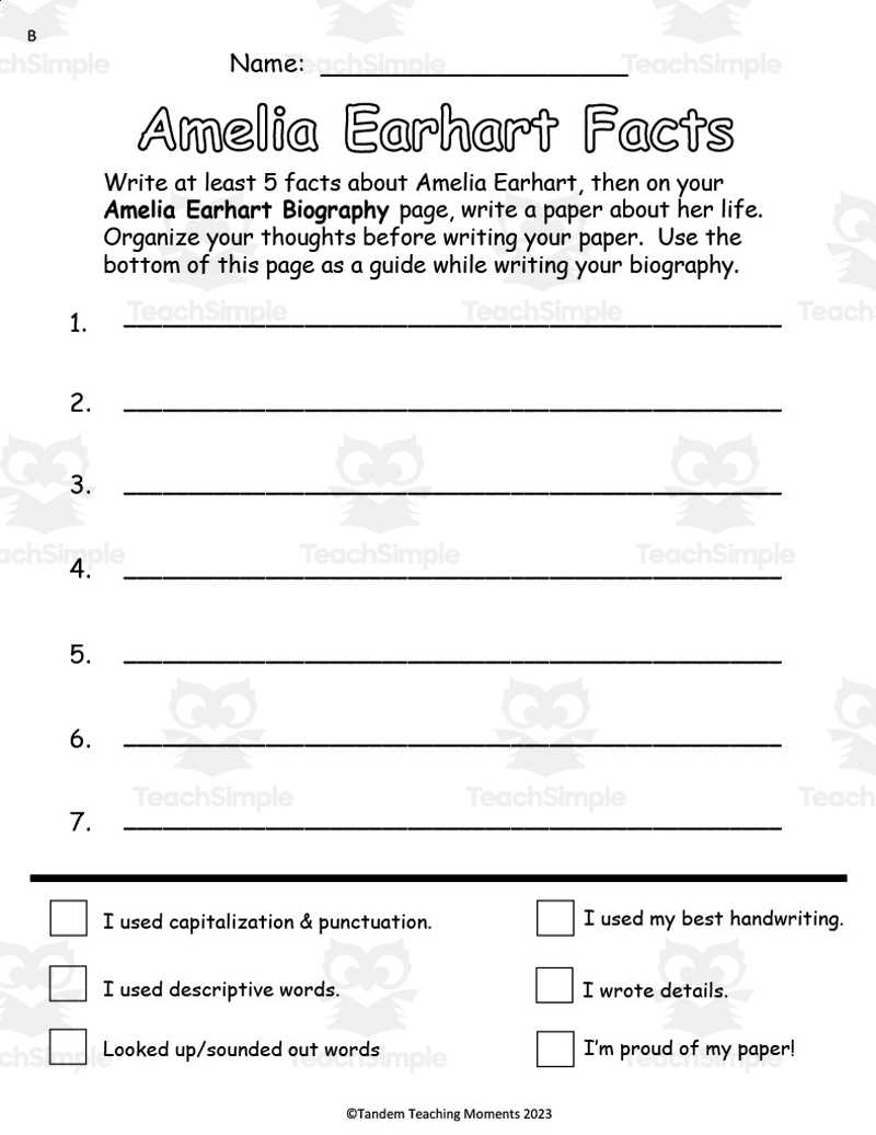 amelia earhart worksheets printable