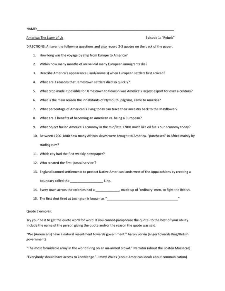 america story of us worksheet