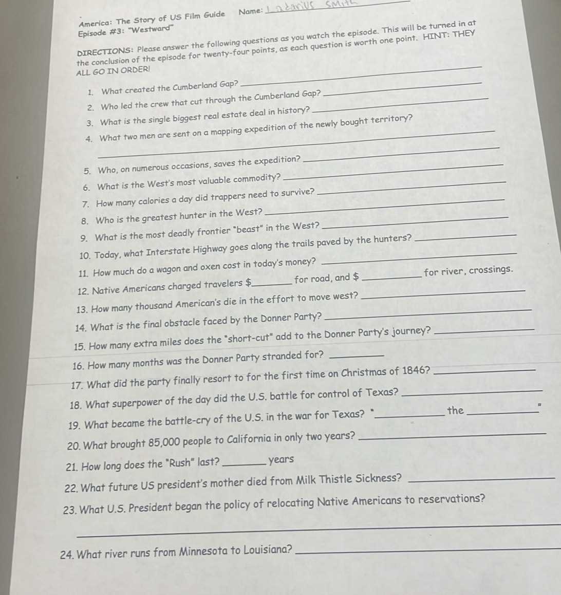 america the story of us worksheets episode 3