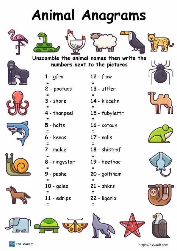 anagrams worksheet