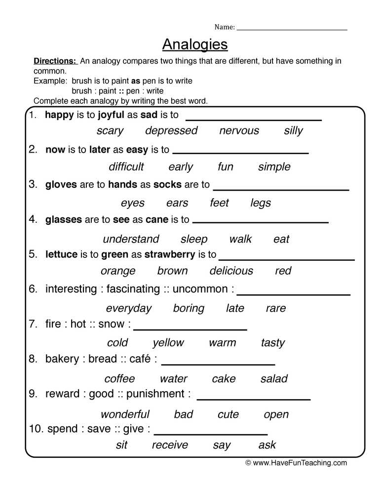 analogy worksheets