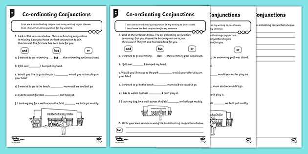 and conjunction worksheet for class 1
