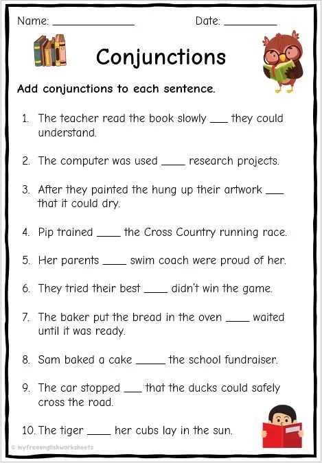 and conjunction worksheet for class 1