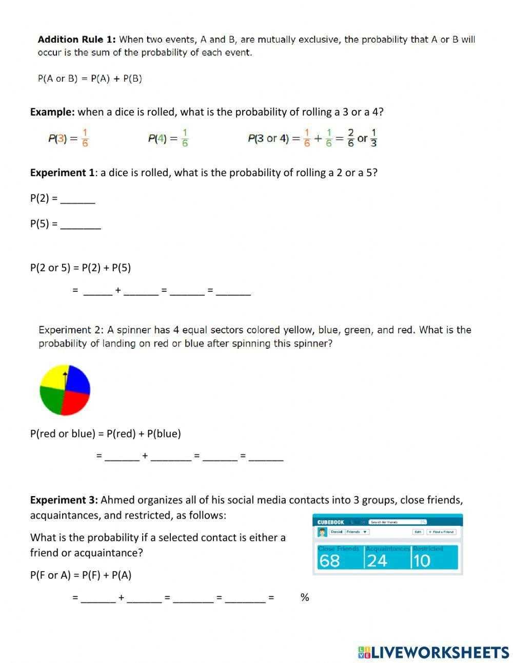 and or rule probability worksheet