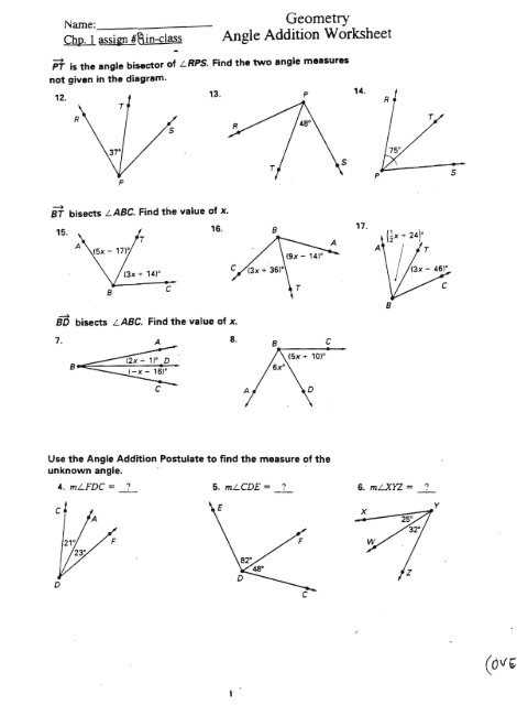 angle addition postulate worksheet with variables
