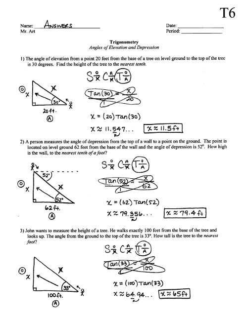 angle of elevation & depression trig worksheet