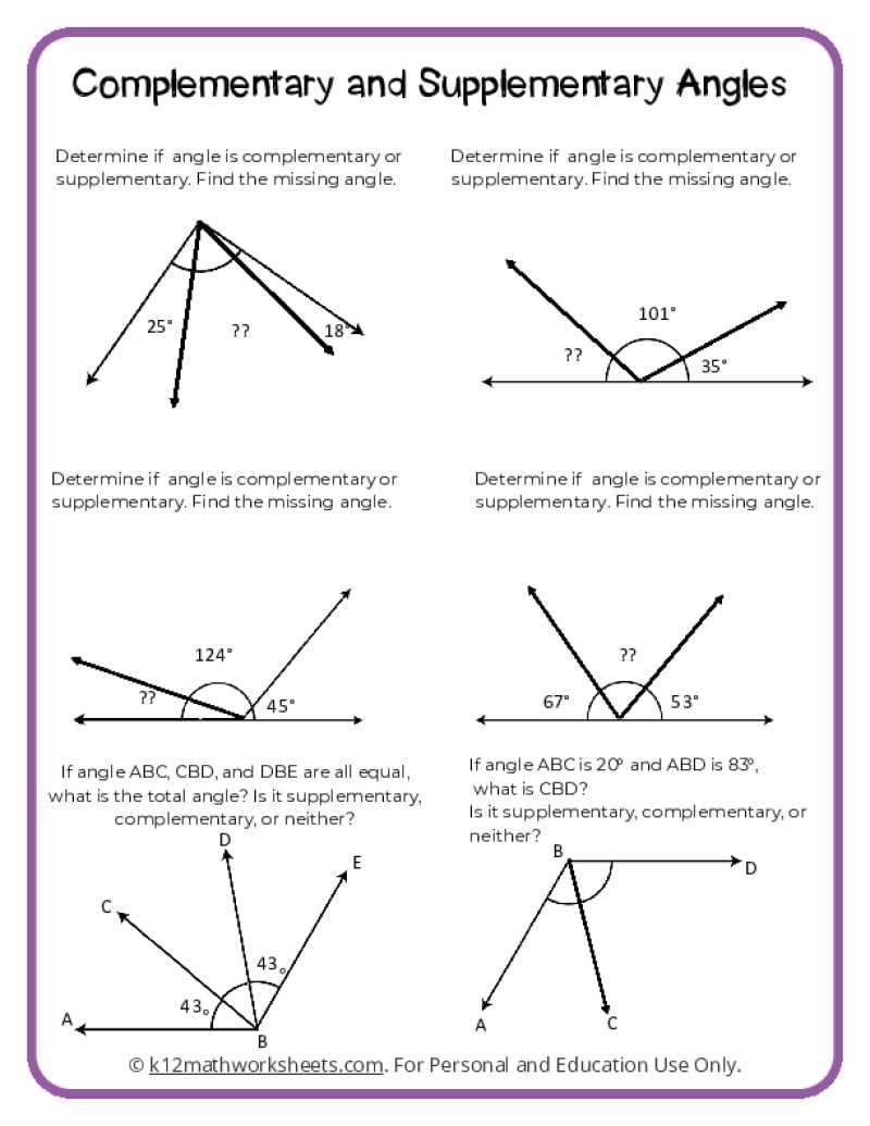 angle relationships worksheet 8th grade