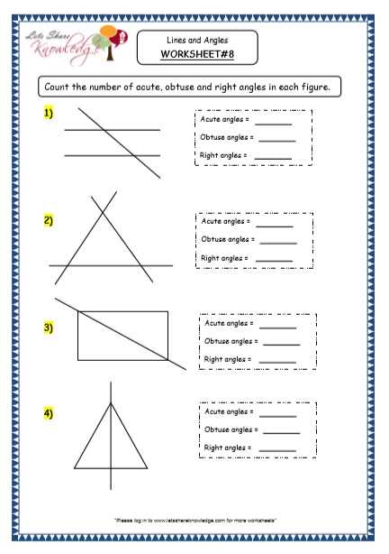 angle worksheet for class 4