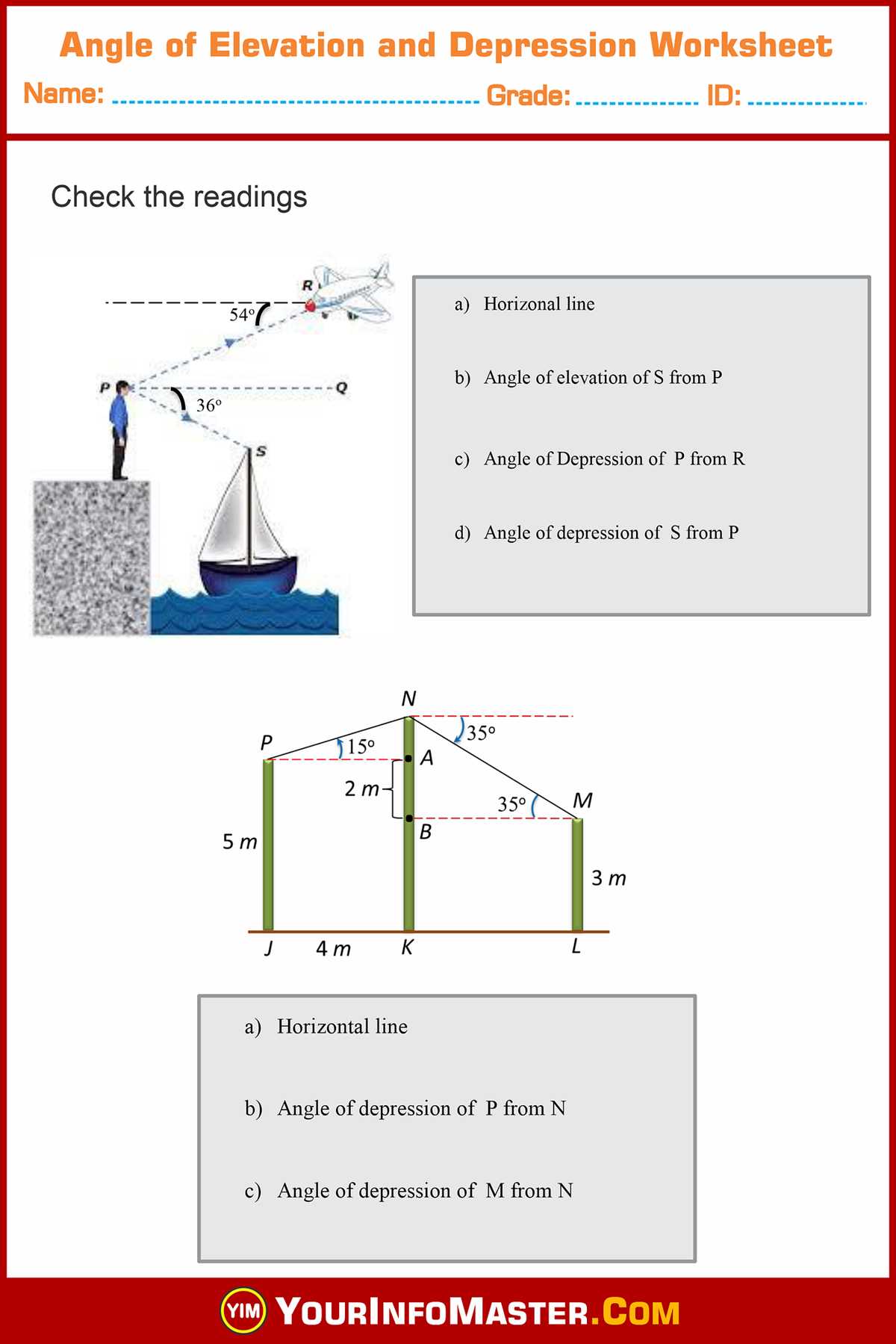 angles of elevation worksheet