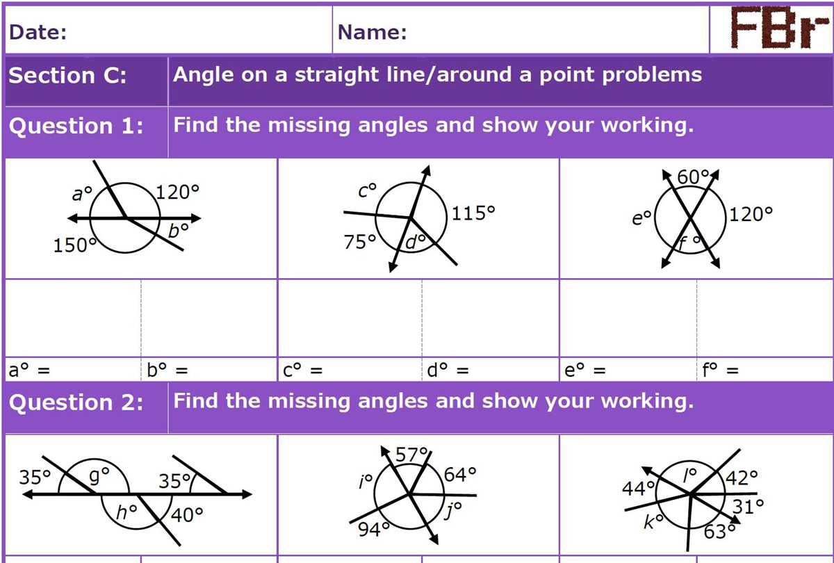 angles straight line worksheet