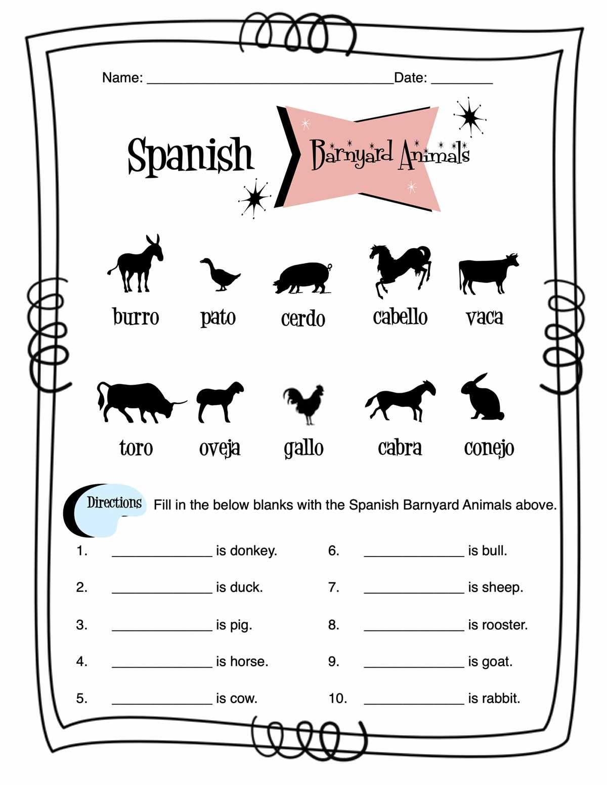 animal worksheets in spanish