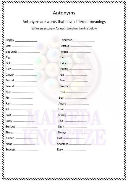 antonym and synonym worksheets