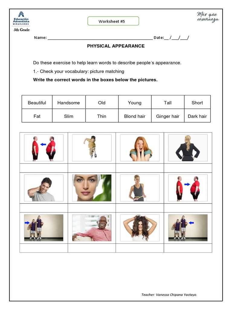 appearance description worksheet