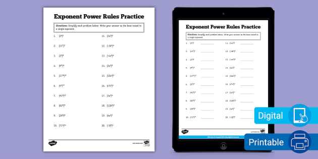 applying exponent laws worksheet