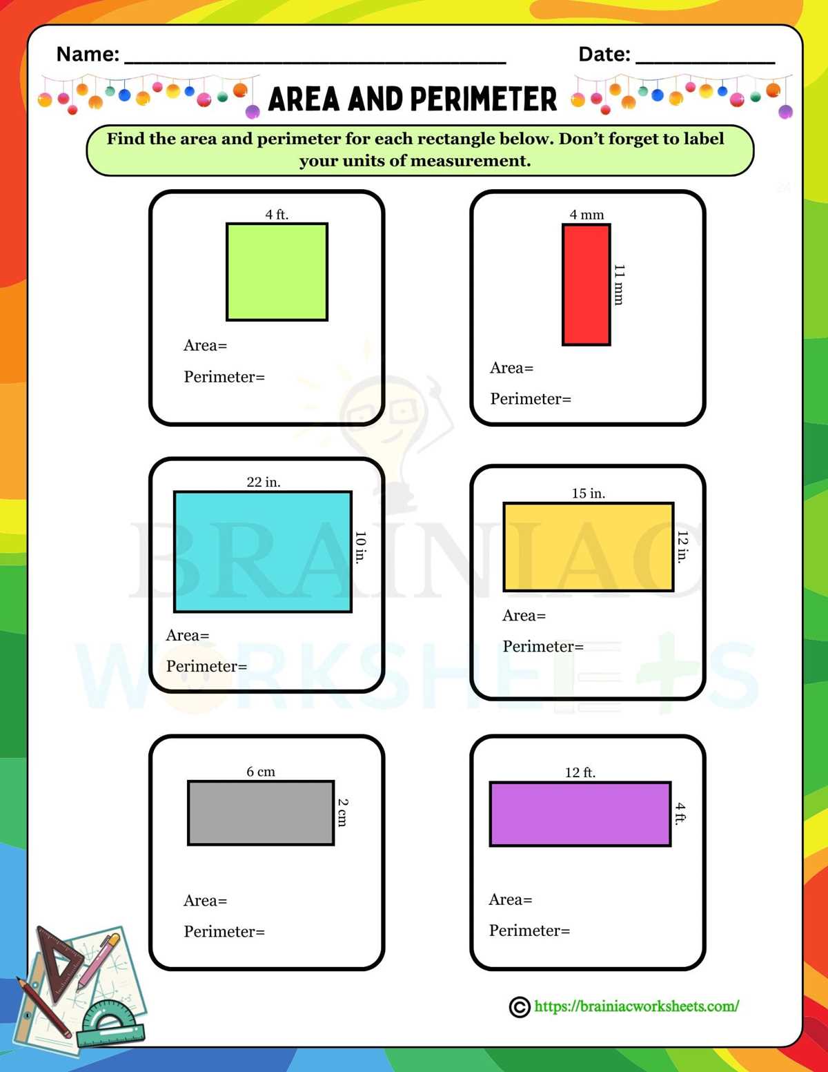 area and perimeter of rectangles worksheet