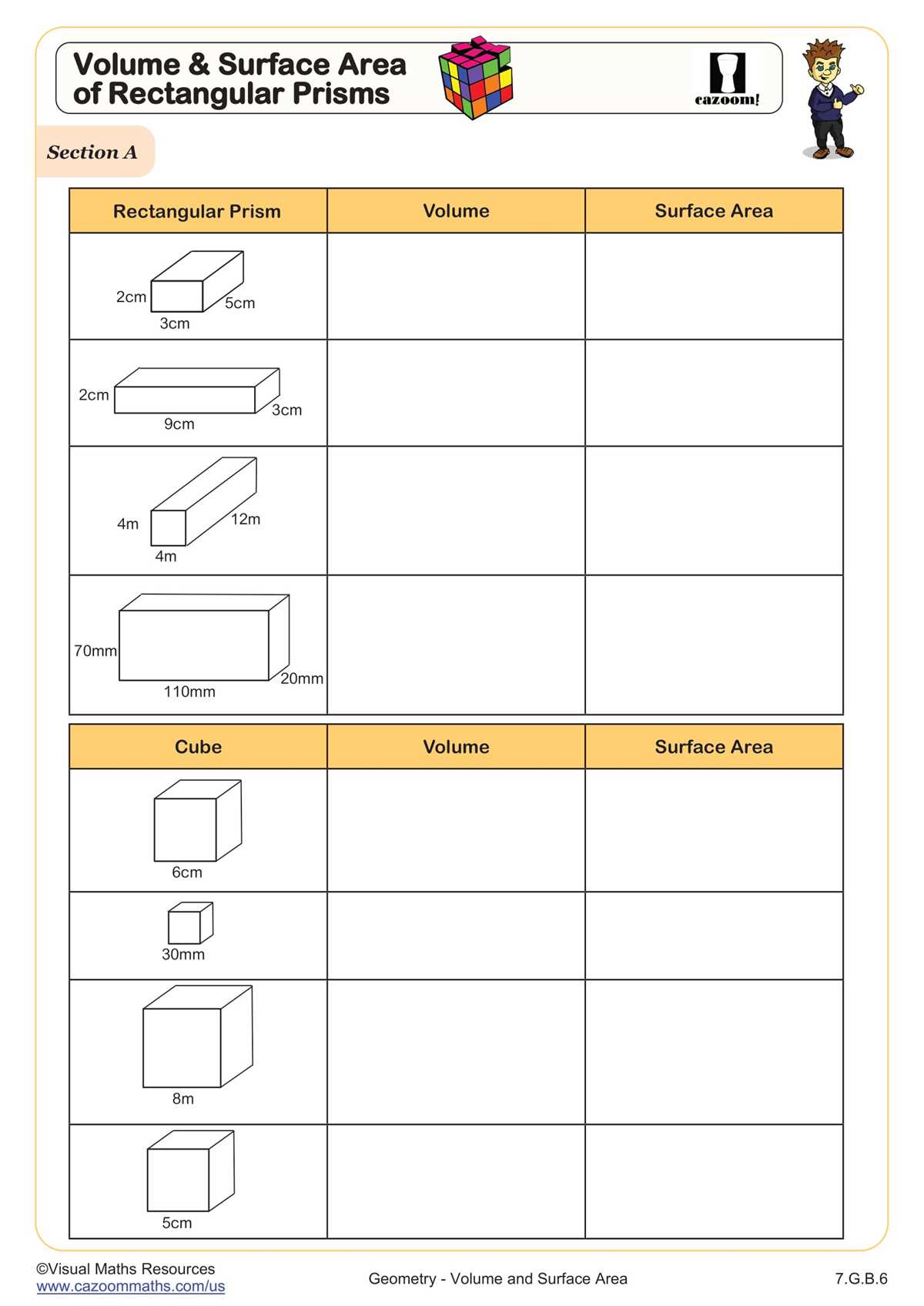 area and surface area worksheets grade 6