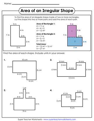 area irregular shapes worksheet