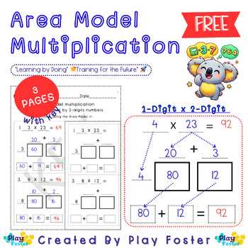 area model multiplication 2 digit by 1 digit worksheet