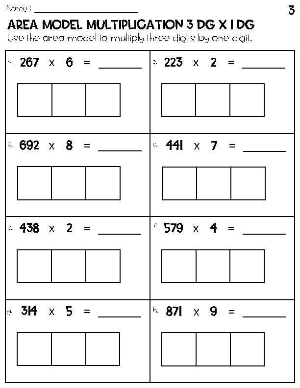 area multiplication worksheet