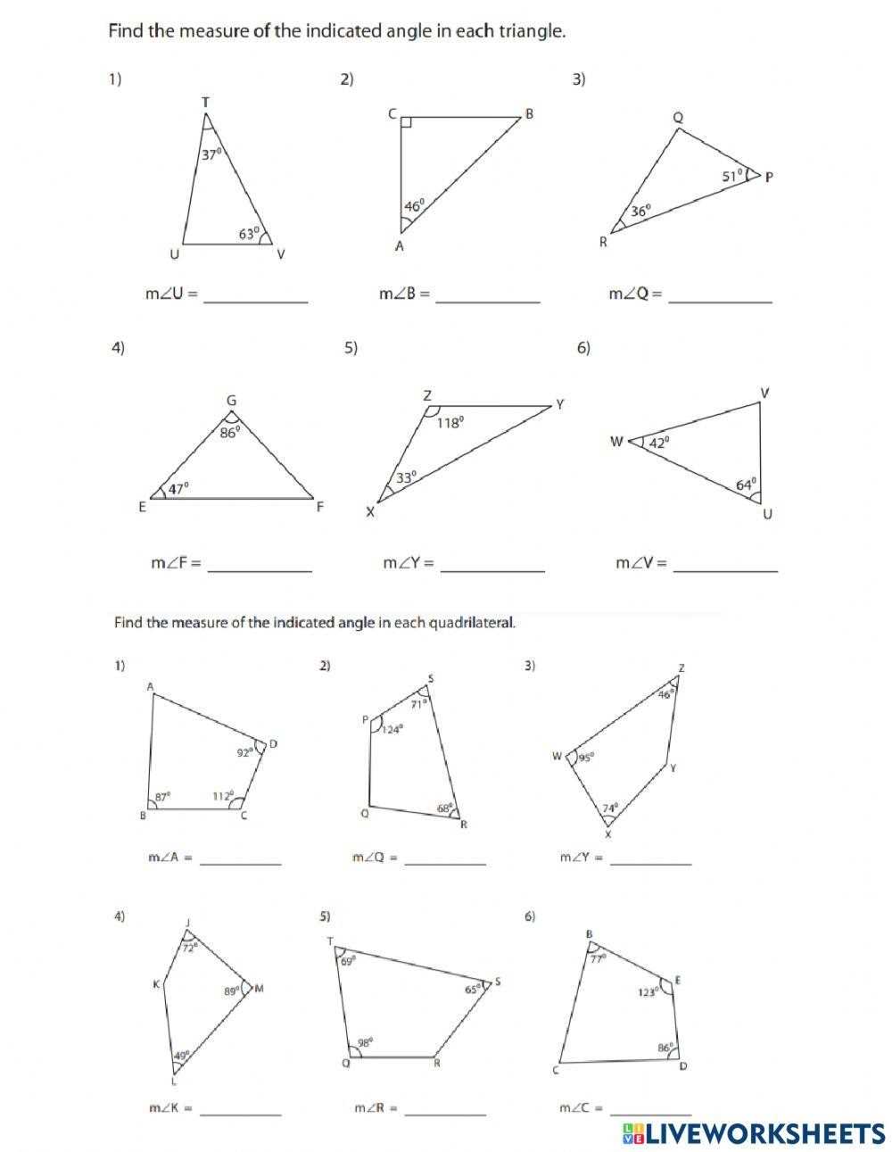 area of quadrilaterals and triangles worksheet