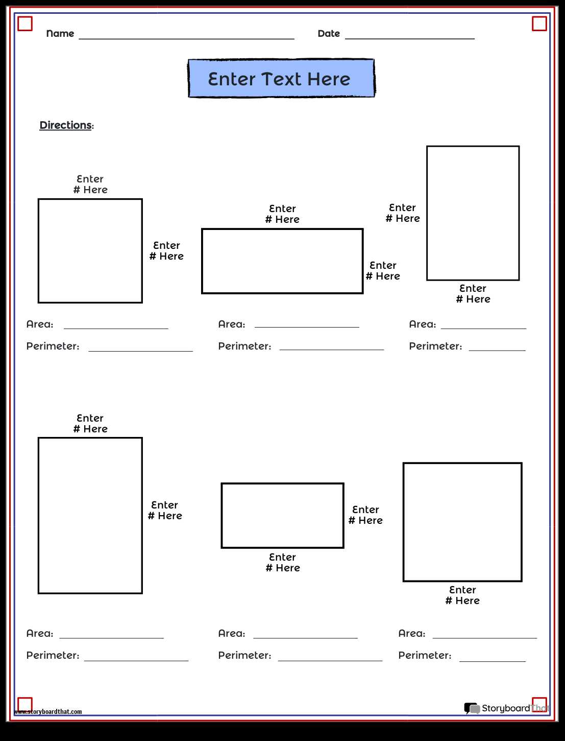 area squares worksheet