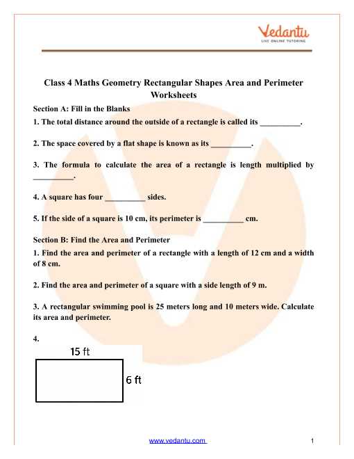 area worksheets year 4