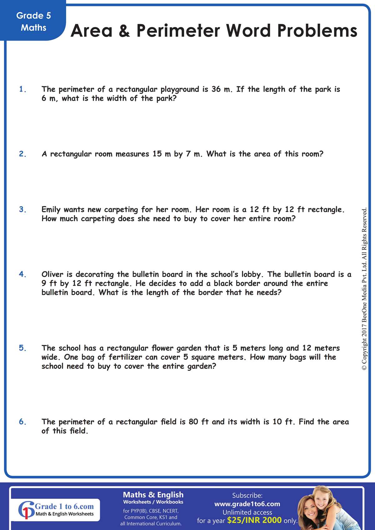 area worksheets year 5