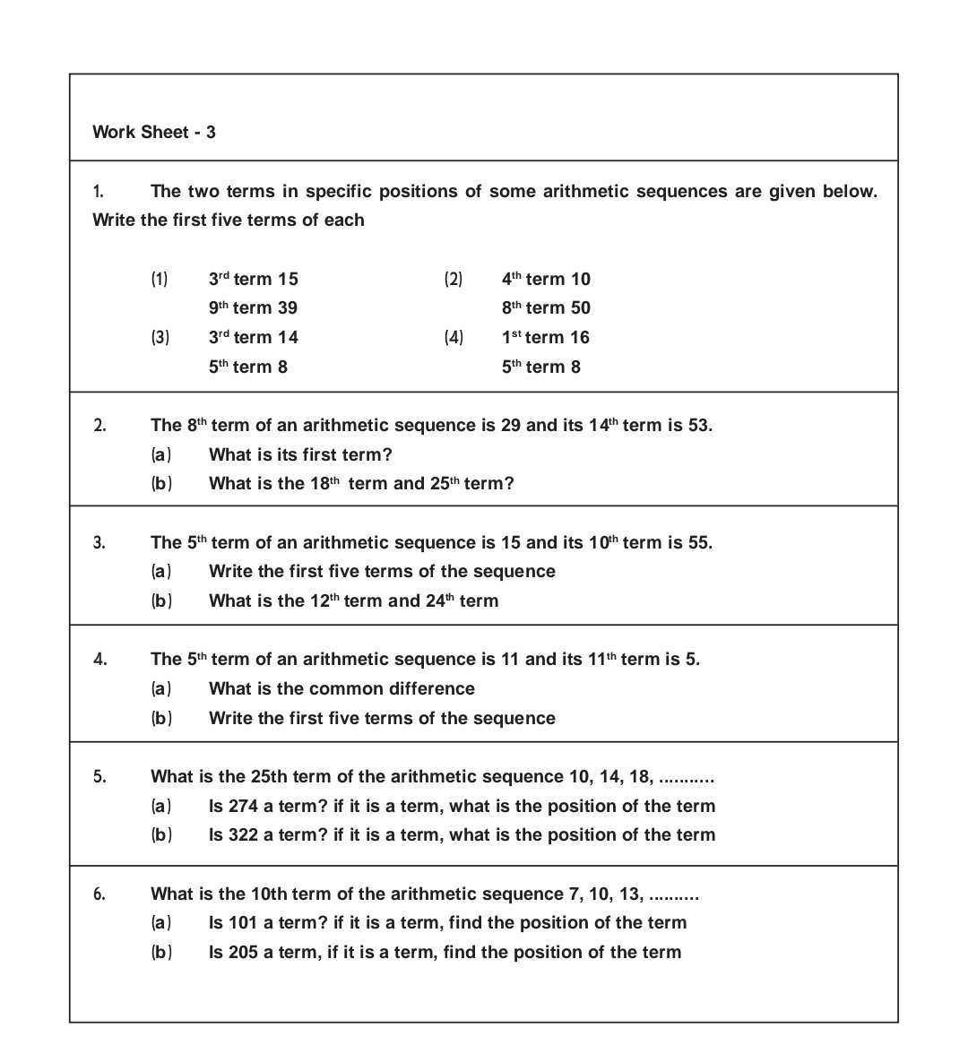 arithmetic sequences worksheets