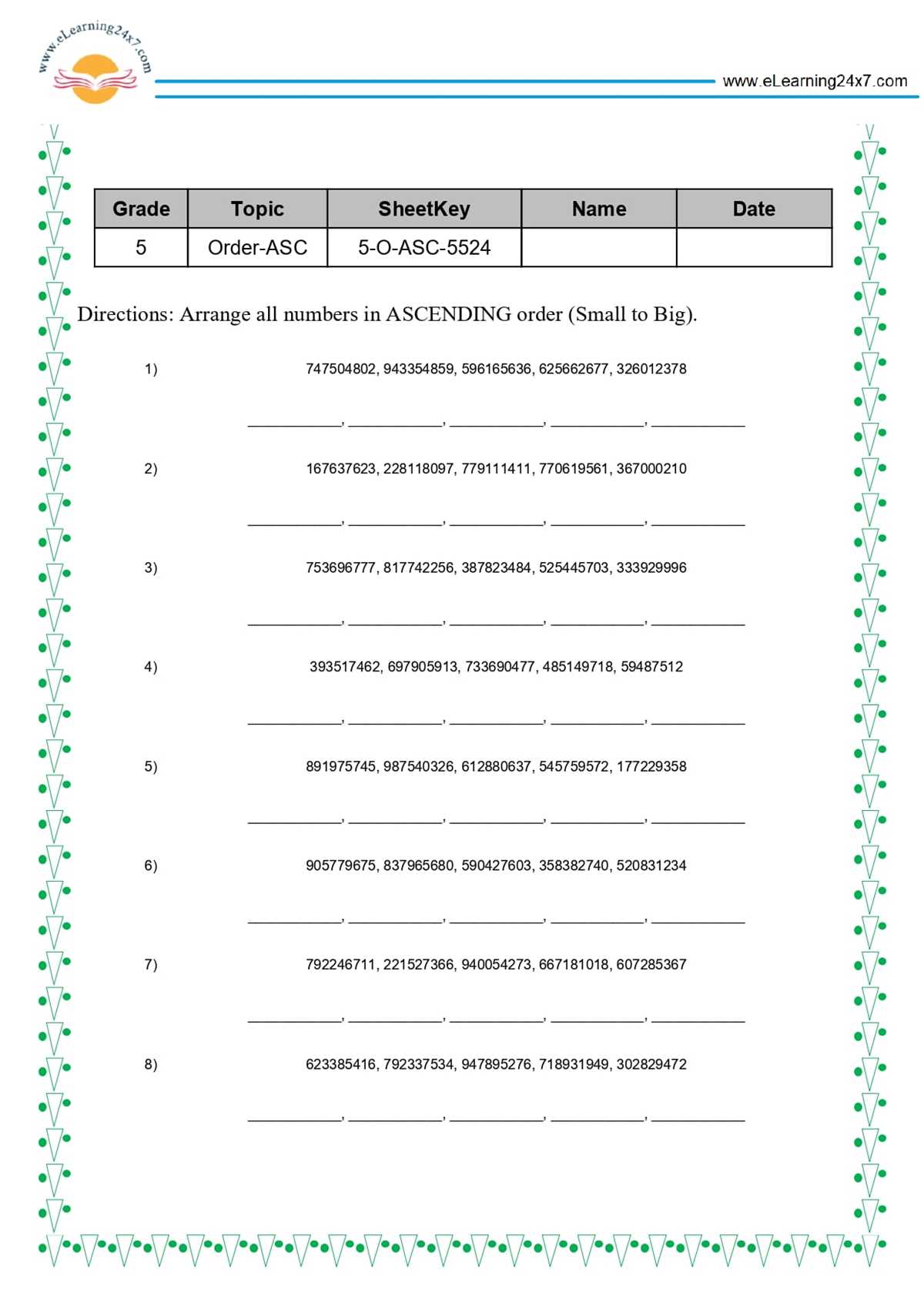 arrange numbers in ascending order worksheet