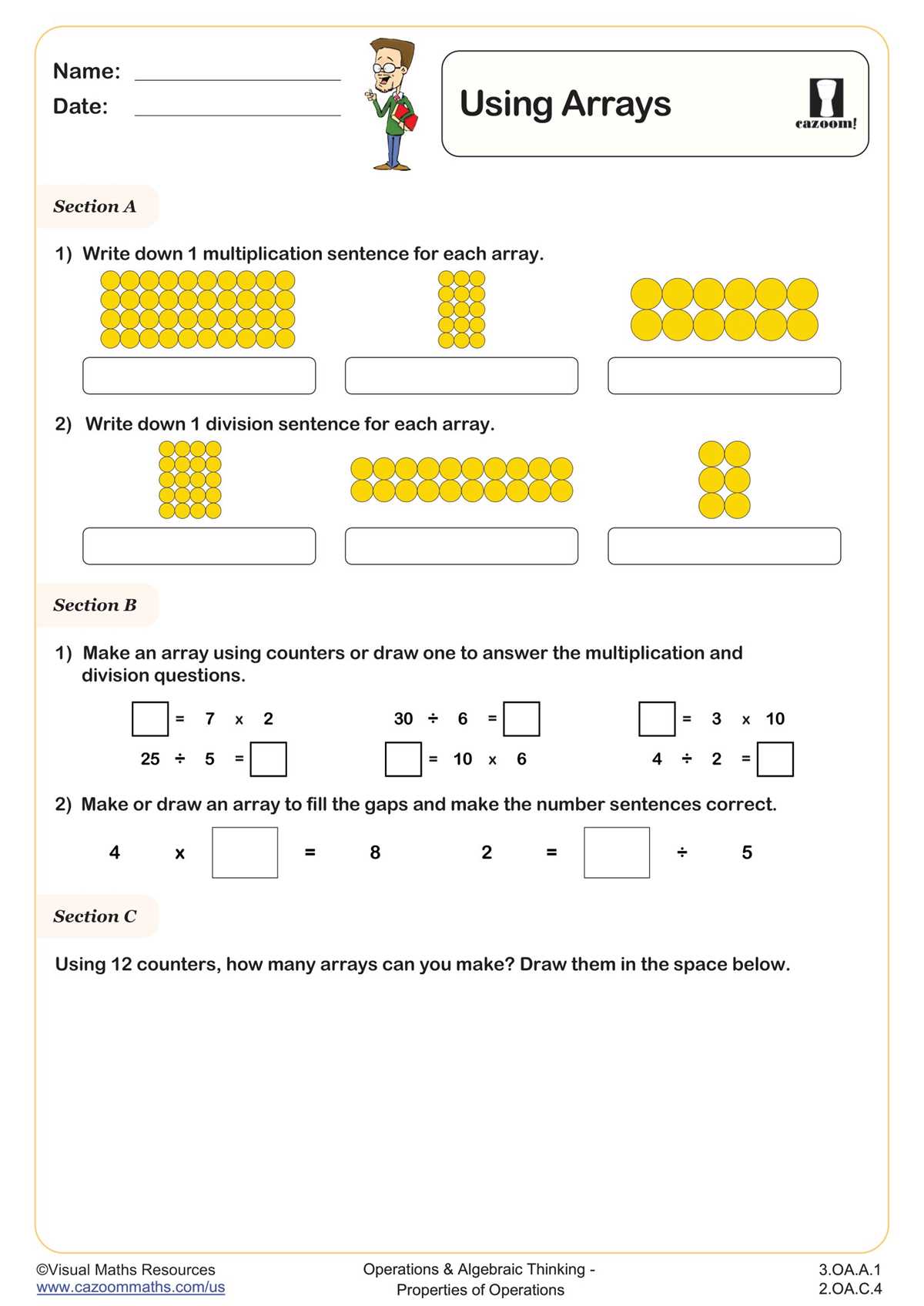 array worksheet 3rd grade