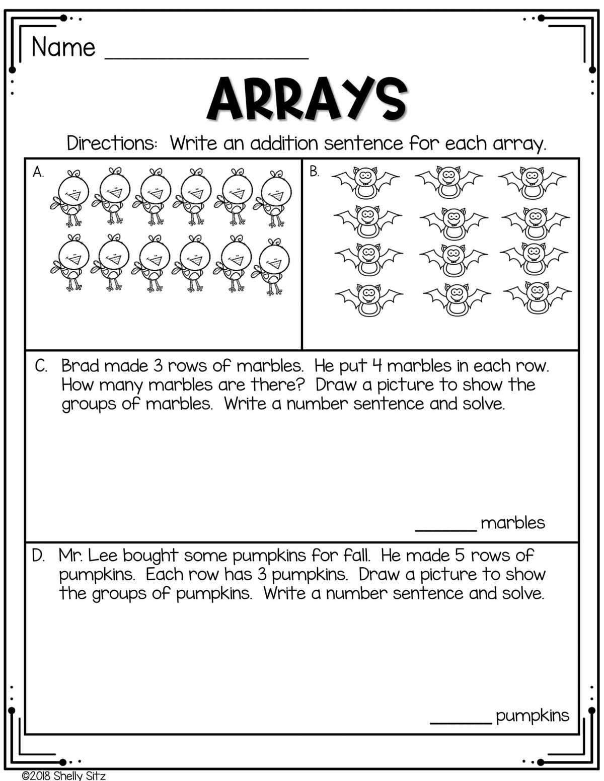 arrays worksheet