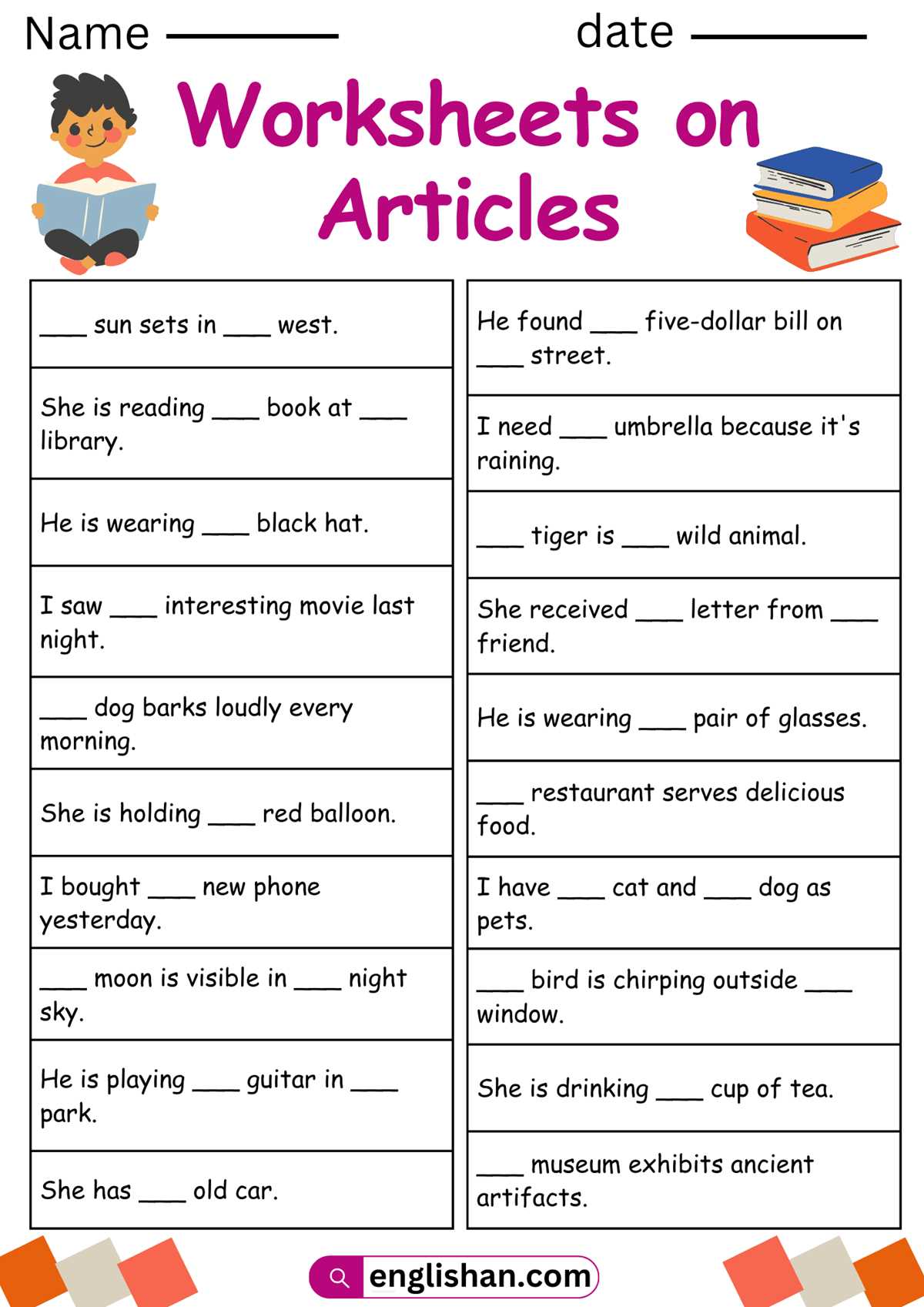 article the worksheet