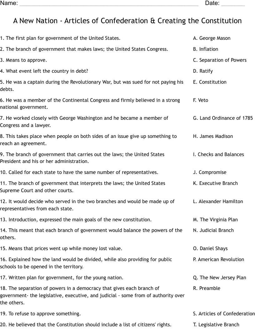 articles of confederation v constitution worksheet