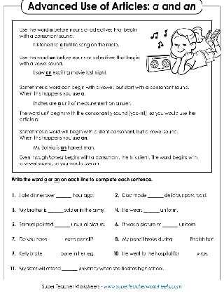articles the a an worksheet